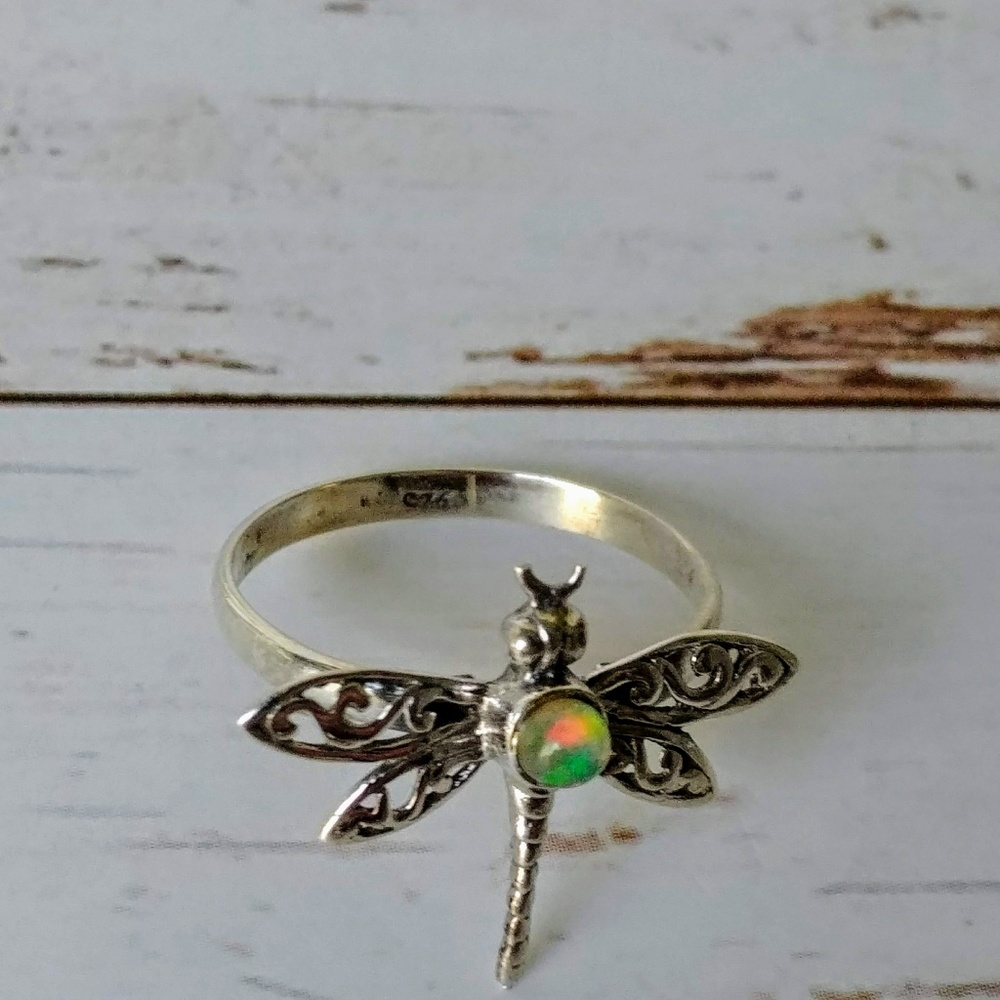 Opal Sterling Dragonfly Ring - Picture 6 of 6